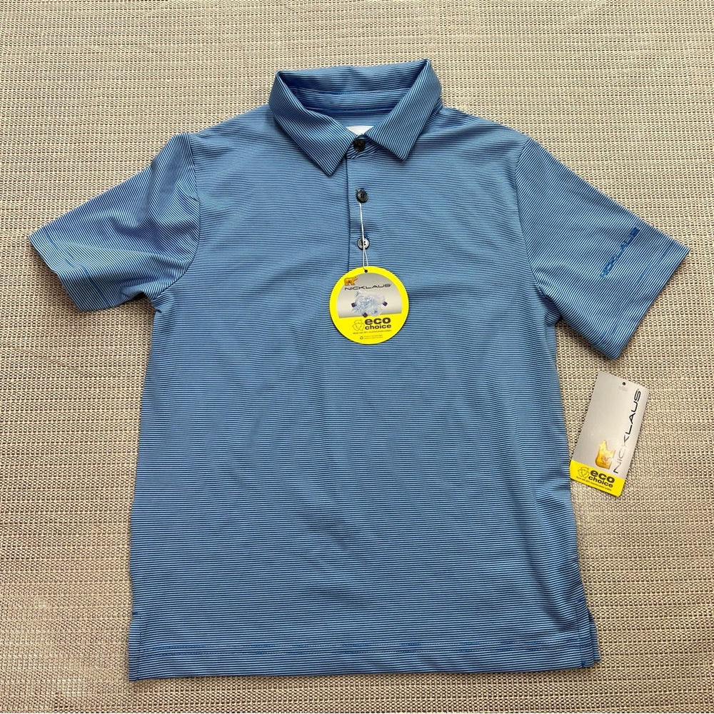 Nicklaus Golf Shirt Blue Striped Polo Moisture Wicking Athleisure Boys Size  S